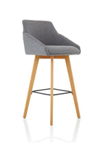 Carmen Grey Fabric Wooden Leg High Stool Chair - Rogey