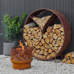 Circle Sculptural Log Storage Natural Rust H116cm W110cm - Rogey