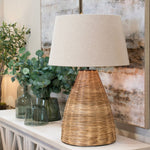 Conical Wicker Table Lamp With Linen Shade - Rogey