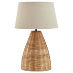 Conical Wicker Table Lamp With Linen Shade - Rogey