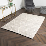 Cream & Black Diamond Pattern Large Wool Rug - 160 x 230cm - Rogey