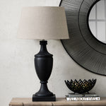 Delaney Grey Pillar Lamp With Linen Shade - Rogey