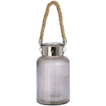 Frosted Glass Lantern with Rope Detail and Interior LED - Rogey