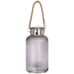 Frosted Grey Glass Lantern with Rope Detail and LED - Rogey