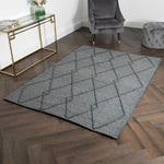 Grey Diamond Pattern Large Wool Rug - 160 x 230cm - Rogey