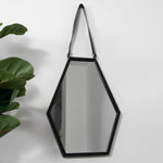 Hexagon Black Metal Mirror with Leather Strap - Rogey