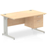 Impulse 1400mm Cable Managed Straight Desk With Fixed Pedestal - Rogey