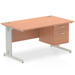 Impulse 1400mm Cable Managed Straight Desk With Fixed Pedestal - Rogey