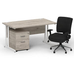 Impulse 1400mm Cantilever Straight Desk With Mobile Pedestal and Chiro Medium Back Black Operator Chair - Rogey