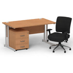 Impulse 1400mm Cantilever Straight Desk With Mobile Pedestal and Chiro Medium Back Black Operator Chair - Rogey