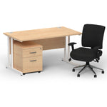 Impulse 1400mm Cantilever Straight Desk With Mobile Pedestal and Chiro Medium Back Black Operator Chair - Rogey