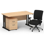 Impulse 1400mm Cantilever Straight Desk With Mobile Pedestal and Chiro Medium Back Black Operator Chair - Rogey