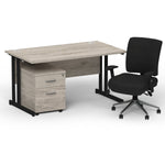 Impulse 1400mm Cantilever Straight Desk With Mobile Pedestal and Chiro Medium Back Black Operator Chair - Rogey