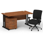 Impulse 1400mm Cantilever Straight Desk With Mobile Pedestal and Chiro Medium Back Black Operator Chair - Rogey