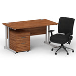 Impulse 1400mm Cantilever Straight Desk With Mobile Pedestal and Chiro Medium Back Black Operator Chair - Rogey