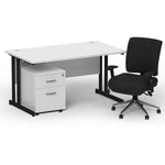 Impulse 1400mm Cantilever Straight Desk With Mobile Pedestal and Chiro Medium Back Black Operator Chair - Rogey