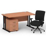 Impulse 1400mm Cantilever Straight Desk With Mobile Pedestal and Chiro Medium Back Black Operator Chair - Rogey