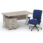 Impulse 1400mm Cantilever Straight Desk With Mobile Pedestal and Chiro Medium Back Blue Operator Chair - Rogey