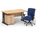 Impulse 1400mm Cantilever Straight Desk With Mobile Pedestal and Chiro Medium Back Blue Operator Chair - Rogey