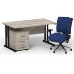 Impulse 1400mm Cantilever Straight Desk With Mobile Pedestal and Chiro Medium Back Blue Operator Chair - Rogey