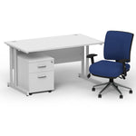 Impulse 1400mm Cantilever Straight Desk With Mobile Pedestal and Chiro Medium Back Blue Operator Chair - Rogey