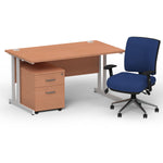 Impulse 1400mm Cantilever Straight Desk With Mobile Pedestal and Chiro Medium Back Blue Operator Chair - Rogey