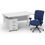 Impulse 1400mm Cantilever Straight Desk With Mobile Pedestal and Chiro Medium Back Blue Operator Chair - Rogey