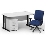 Impulse 1400mm Cantilever Straight Desk With Mobile Pedestal and Chiro Medium Back Blue Operator Chair - Rogey