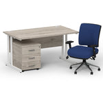 Impulse 1400mm Cantilever Straight Desk With Mobile Pedestal and Chiro Medium Back Blue Operator Chair - Rogey