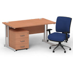 Impulse 1400mm Cantilever Straight Desk With Mobile Pedestal and Chiro Medium Back Blue Operator Chair - Rogey