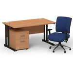 Impulse 1400mm Cantilever Straight Desk With Mobile Pedestal and Chiro Medium Back Blue Operator Chair - Rogey