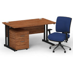 Impulse 1400mm Cantilever Straight Desk With Mobile Pedestal and Chiro Medium Back Blue Operator Chair - Rogey