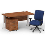 Impulse 1400mm Cantilever Straight Desk With Mobile Pedestal and Chiro Medium Back Blue Operator Chair - Rogey