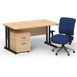 Impulse 1400mm Cantilever Straight Desk With Mobile Pedestal and Chiro Medium Back Blue Operator Chair - Rogey