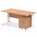 Impulse 1600mm Cable Managed Straight Desk With Mobile Pedestal - Rogey