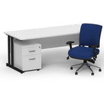 Impulse 1600mm Cantilever Straight Desk With Mobile Pedestal and Chiro Medium Back Blue Operator Chair - Rogey