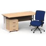 Impulse 1600mm Cantilever Straight Desk With Mobile Pedestal and Chiro Medium Back Blue Operator Chair - Rogey