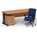 Impulse 1600mm Cantilever Straight Desk With Mobile Pedestal and Chiro Medium Back Blue Operator Chair - Rogey