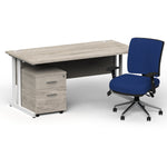 Impulse 1600mm Cantilever Straight Desk With Mobile Pedestal and Chiro Medium Back Blue Operator Chair - Rogey