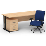 Impulse 1600mm Cantilever Straight Desk With Mobile Pedestal and Chiro Medium Back Blue Operator Chair - Rogey