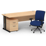 Impulse 1600mm Cantilever Straight Desk With Mobile Pedestal and Chiro Medium Back Blue Operator Chair - Rogey