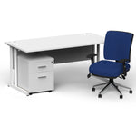 Impulse 1600mm Cantilever Straight Desk With Mobile Pedestal and Chiro Medium Back Blue Operator Chair - Rogey