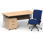 Impulse 1600mm Cantilever Straight Desk With Mobile Pedestal and Chiro Medium Back Blue Operator Chair - Rogey