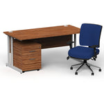 Impulse 1600mm Cantilever Straight Desk With Mobile Pedestal and Chiro Medium Back Blue Operator Chair - Rogey