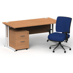 Impulse 1600mm Cantilever Straight Desk With Mobile Pedestal and Chiro Medium Back Blue Operator Chair - Rogey