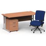 Impulse 1600mm Cantilever Straight Desk With Mobile Pedestal and Chiro Medium Back Blue Operator Chair - Rogey