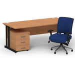 Impulse 1600mm Cantilever Straight Desk With Mobile Pedestal and Chiro Medium Back Blue Operator Chair - Rogey