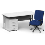 Impulse 1600mm Cantilever Straight Desk With Mobile Pedestal and Chiro Medium Back Blue Operator Chair - Rogey