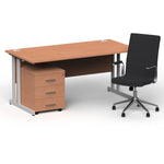 Impulse 1600mm Cantilever Straight Desk With Mobile Pedestal and Ezra Black Executive Chair - Rogey