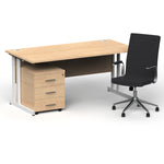 Impulse 1600mm Cantilever Straight Desk With Mobile Pedestal and Ezra Black Executive Chair - Rogey